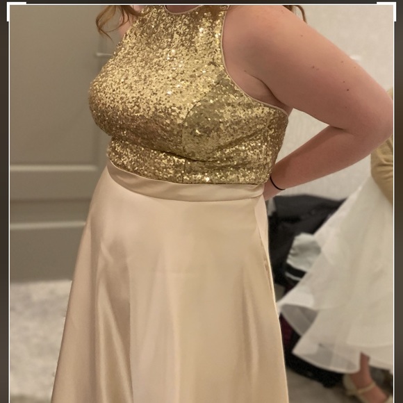 Gold sequins bridesmaids dress, prom dress - Picture 1 of 2